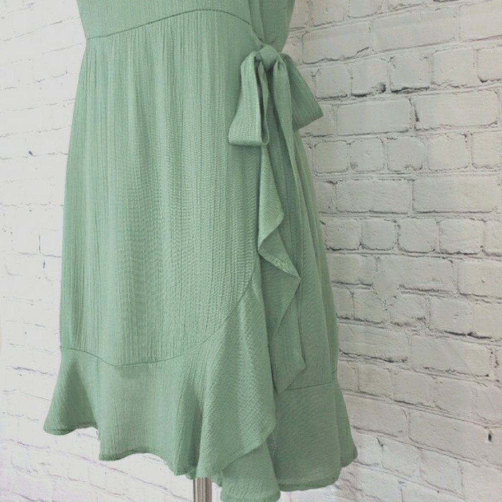 Sage The Label Spaghetti Strap Faux Wrap Dress Sage Green Size M - Picture 5 of 6